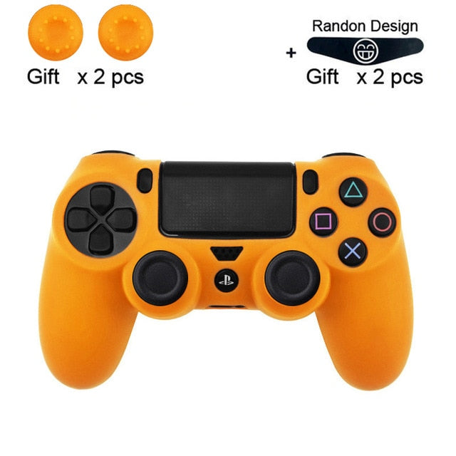 Soft Flexible Silicone Case Cover for Playstation 4 PS4 Pro Slim with LED Light Bar Sticker & 2 Thumb Grips