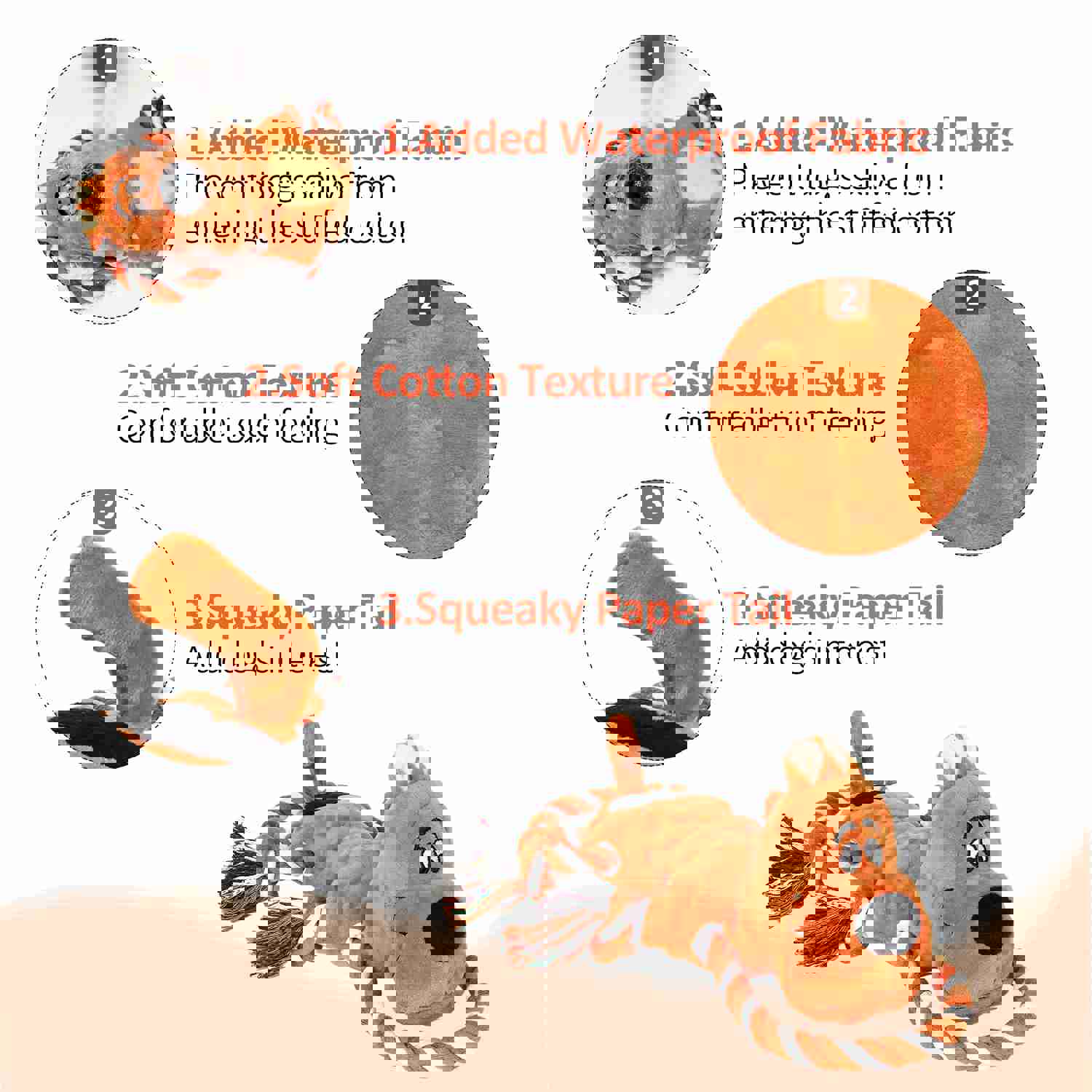 IOKHEIRA Plush Squeaky Dog Toy with Crinkle Paper and Knotted Rope for Teeth Cleaning