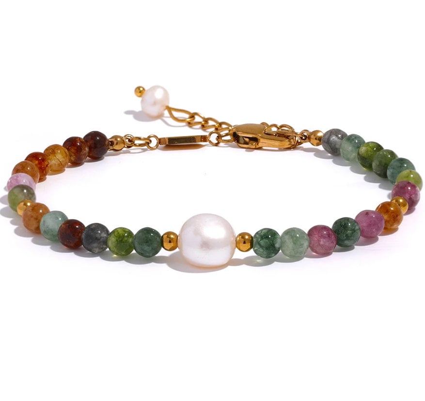 Josslyn Natural Tourmaline & Pearl Necklace - 18K Gold PVD Gemstone Necklace