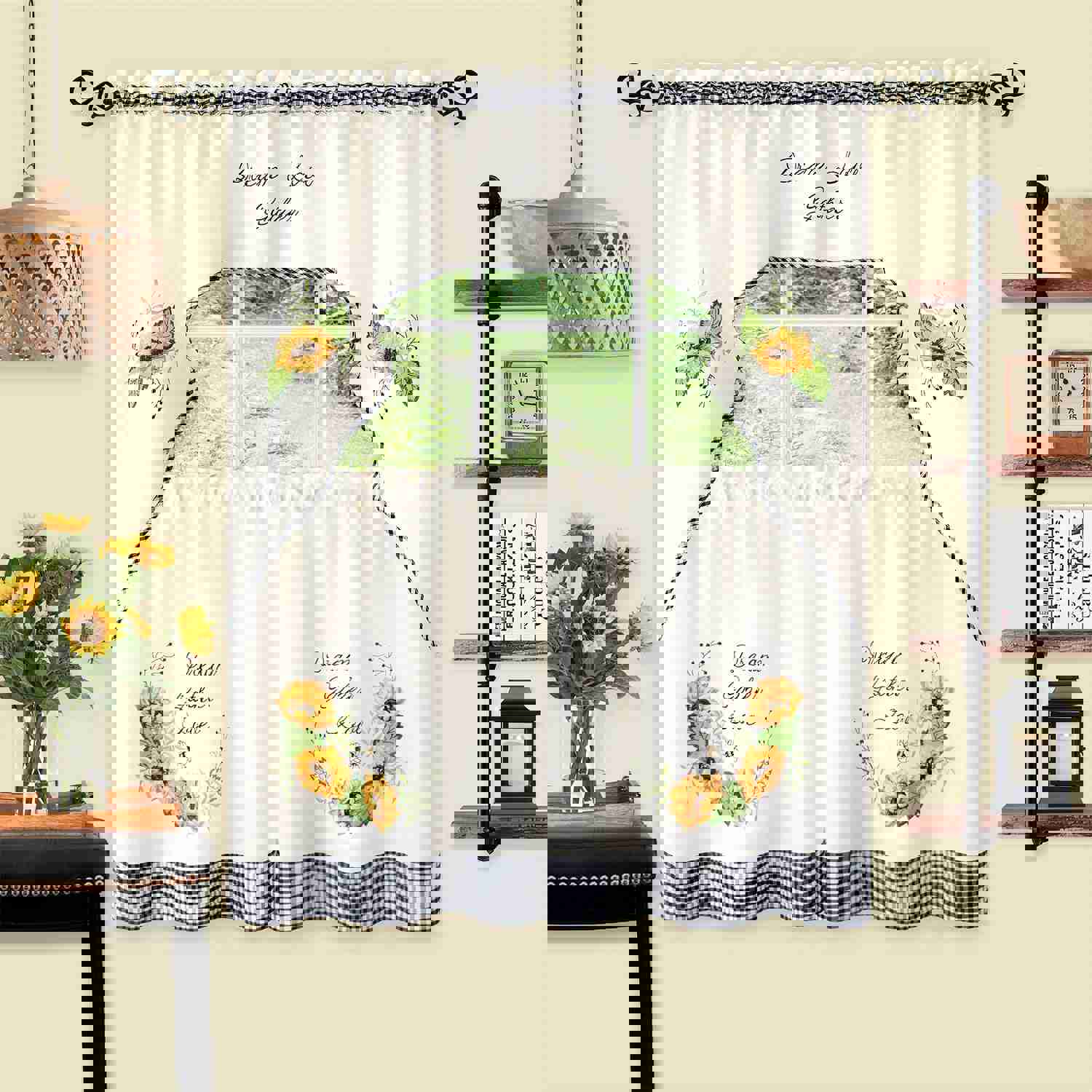 Sunflower Picnic Embellished Tier and Swag Kitchen Curtain Set, 58x36 Inches