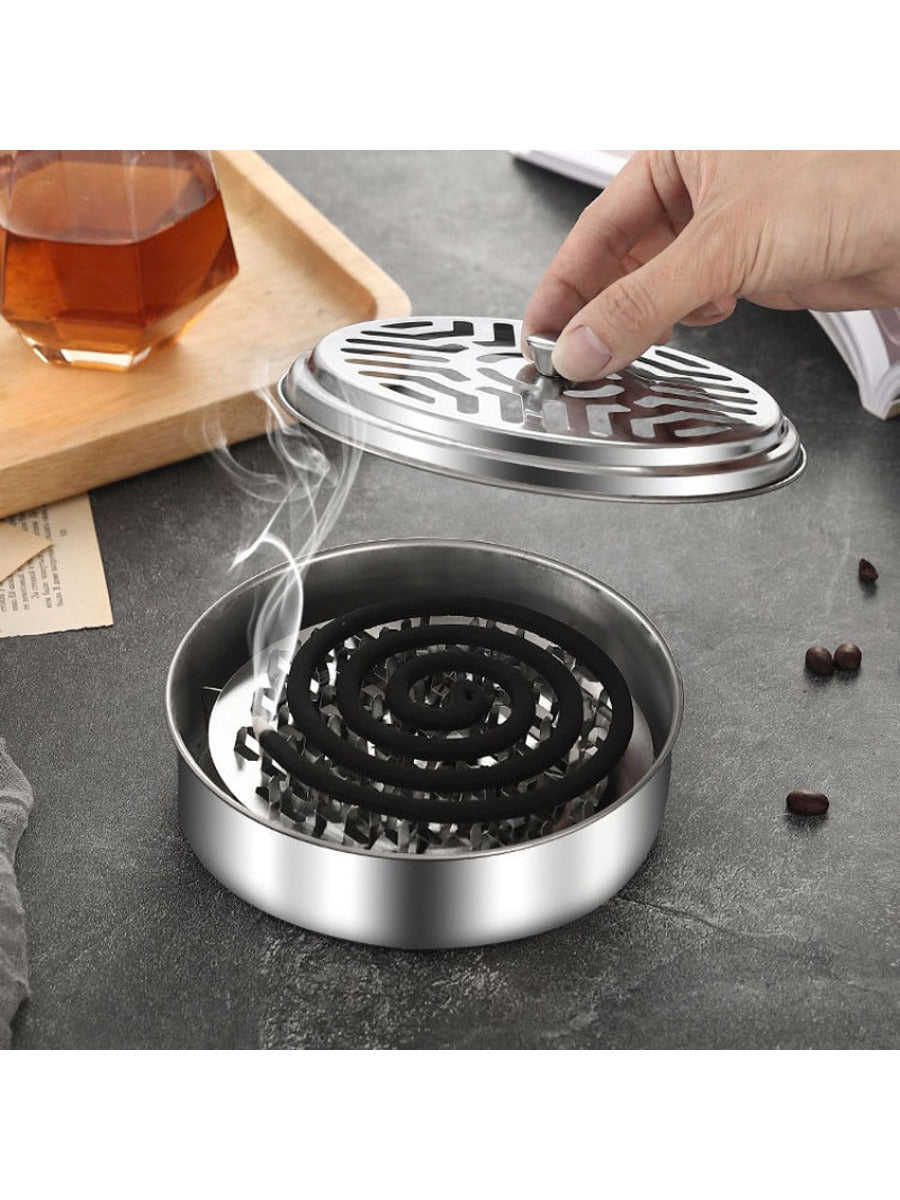 Stainless Steel Mosquito Coil Holder with Ash Tray & Lid for Indoor and Outdoor Use
