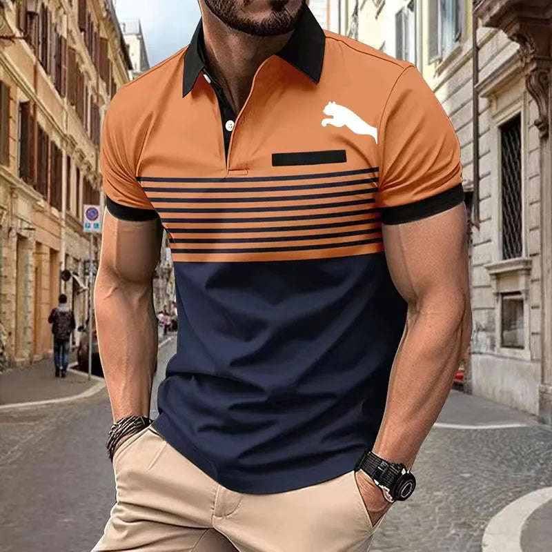Fashion Simplicity Stripe Print Polo T-Shirt For Men - Summer Trend Golf Casual Shirt