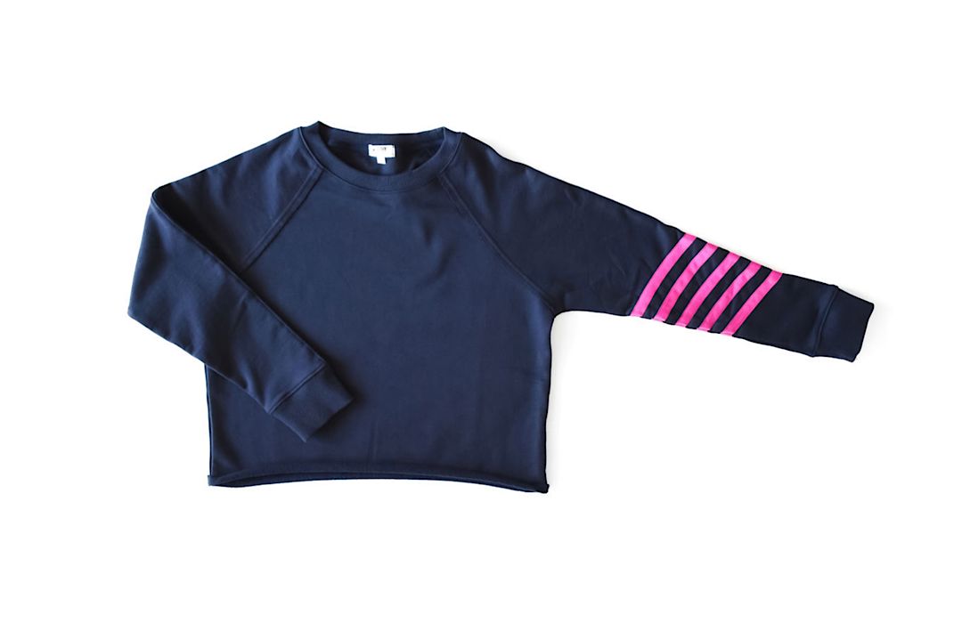Adult Navy Cropped Sweatshirt with Magenta Stripes
