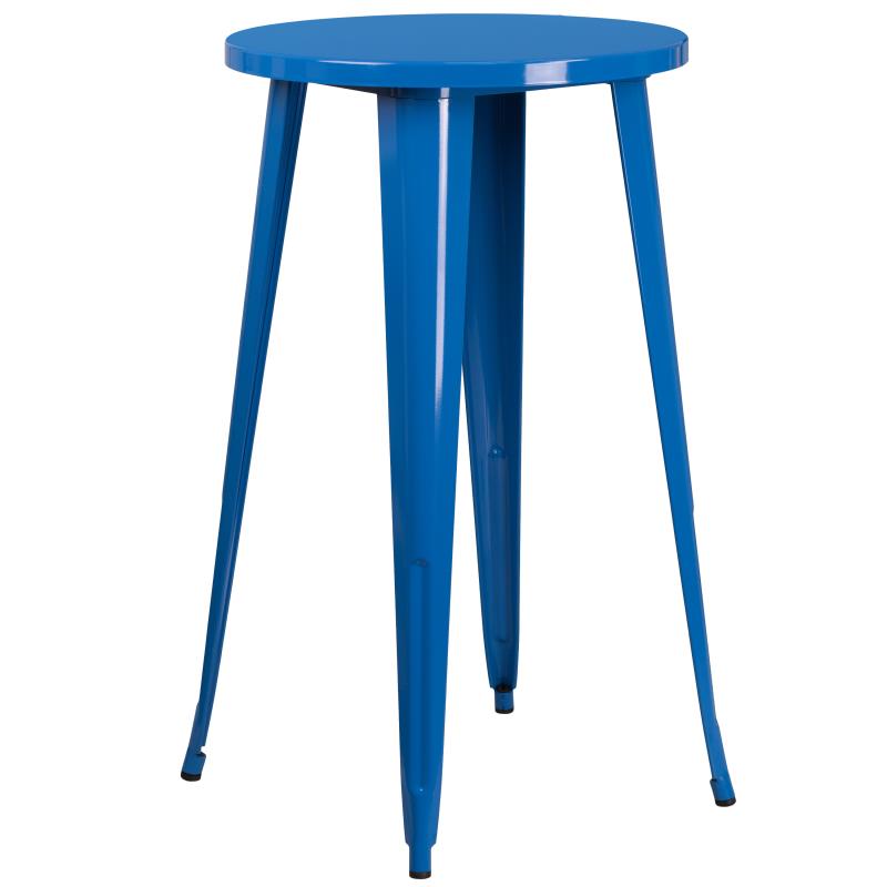 Richard Commercial Grade 24 Round Blue Metal Indoor-Outdoor Bar Table Set with 4 Stools