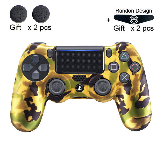 Soft Flexible Silicone Case Cover for Playstation 4 PS4 Pro Slim with LED Light Bar Sticker & 2 Thumb Grips