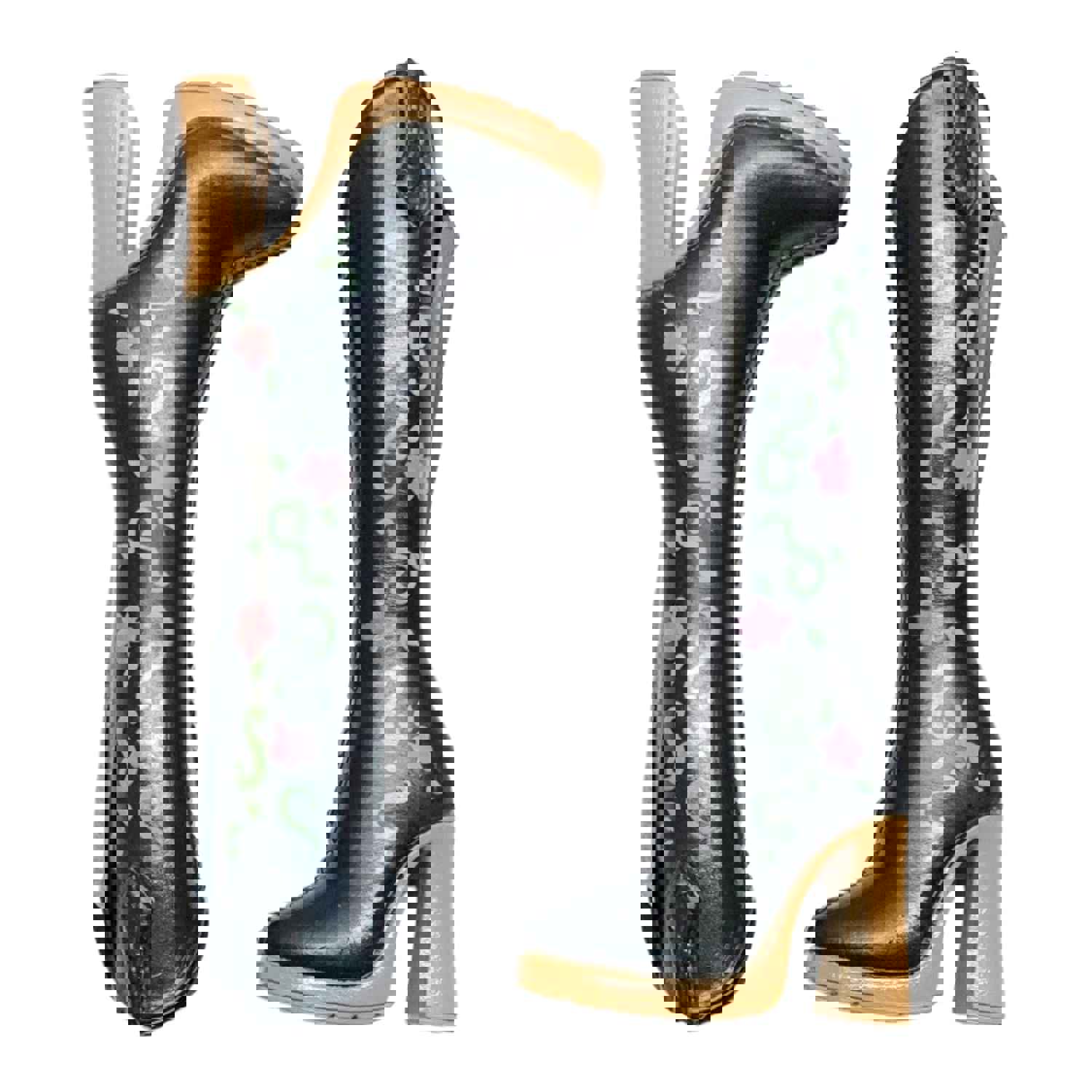 Mattel Barbie My Scene Doll Replacement Shoes Tall Black Floral Boots