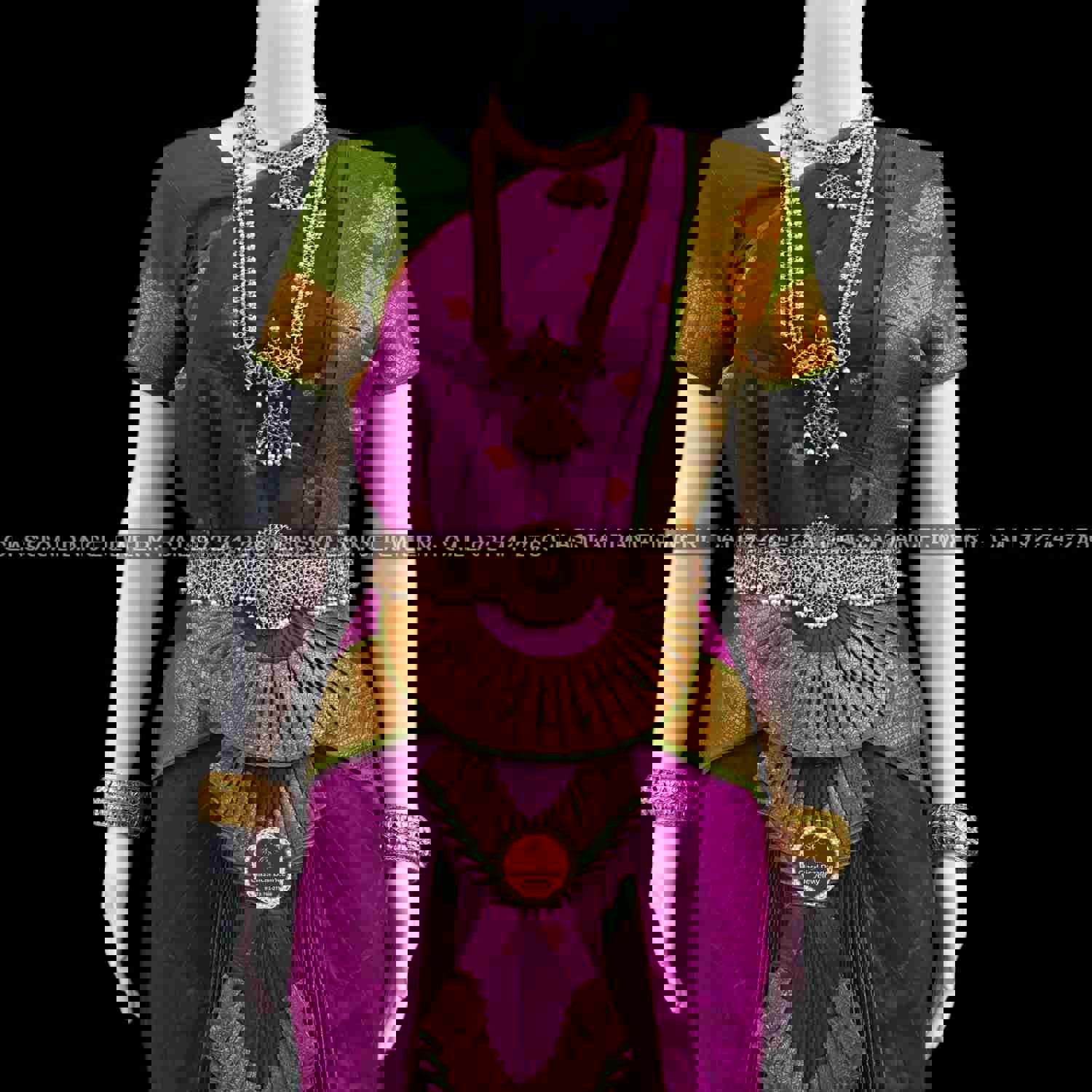 PURPLE GREEN 36 Inch Pant Length Bharatanatyam Copper Zari Dance Costume | Art Silk Dharmavaram Kanchi