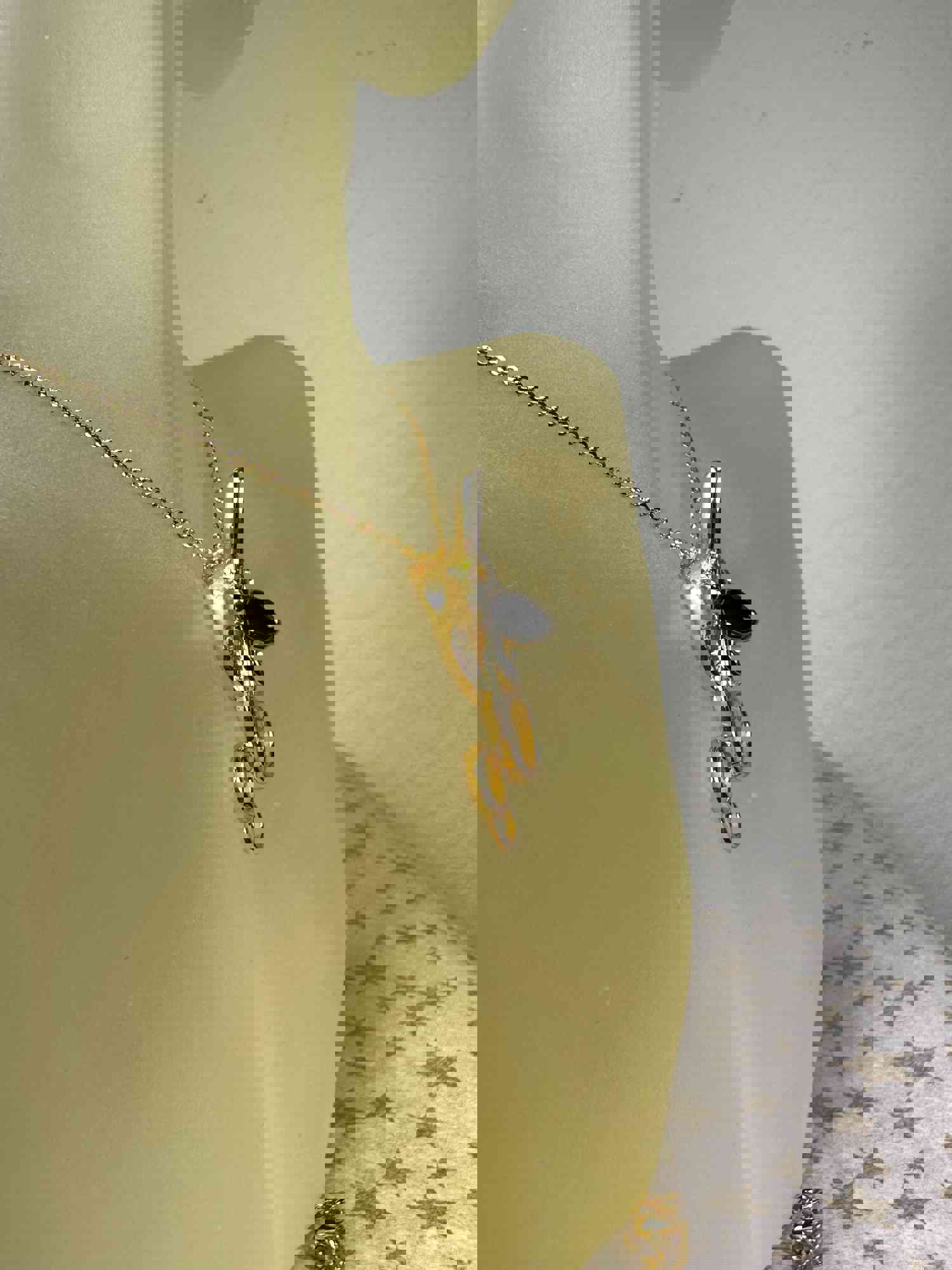 Yellow Gold Tone Enamel Dragonfly Pendant Necklace