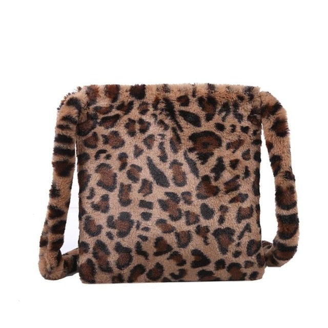 Fashion Leopard Plush Shoulder Bag for Women - Vintage Large Capacity Messenger Bag