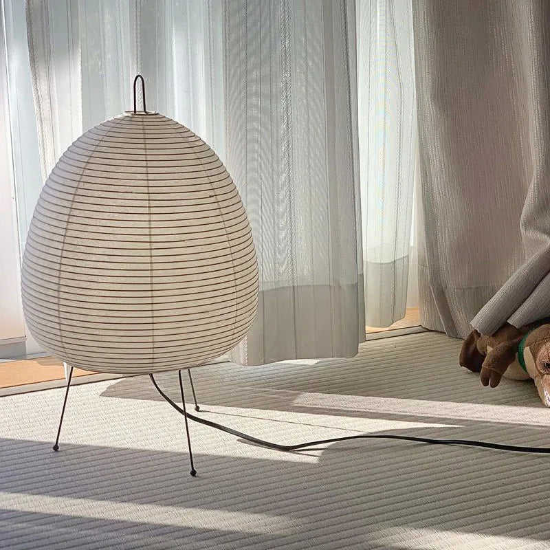 Japanese Rice Paper Lantern LED Table Lamp - Handmade Wabi-Sabi Style for Living Room, Bedroom, and Study