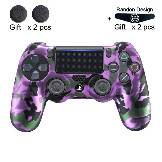 Soft Flexible Silicone Case Cover for Playstation 4 PS4 Pro Slim with LED Light Bar Sticker & 2 Thumb Grips