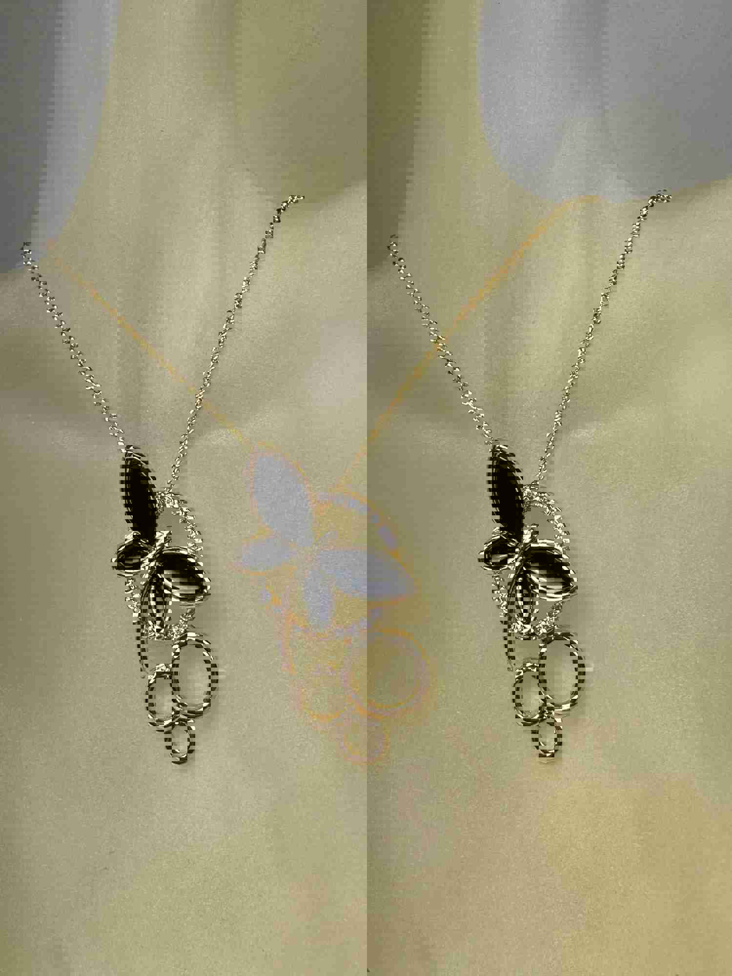 Yellow Gold Tone Enamel Dragonfly Pendant Necklace