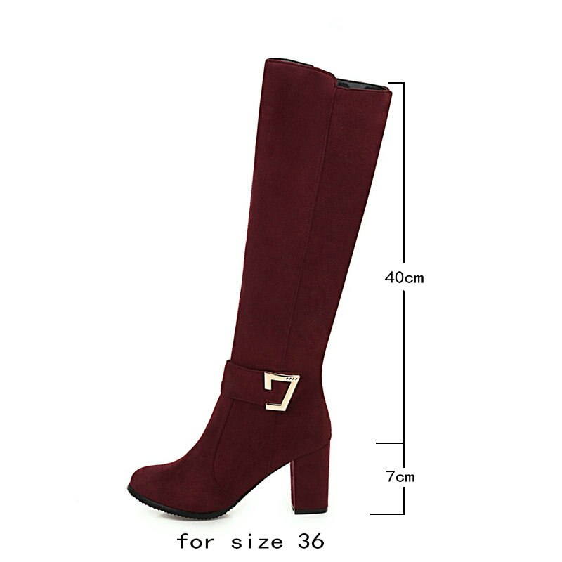 Llyge 2023 New Faux Suede Women Knee High Boots with Buckle and Square Heel for Autumn Winter