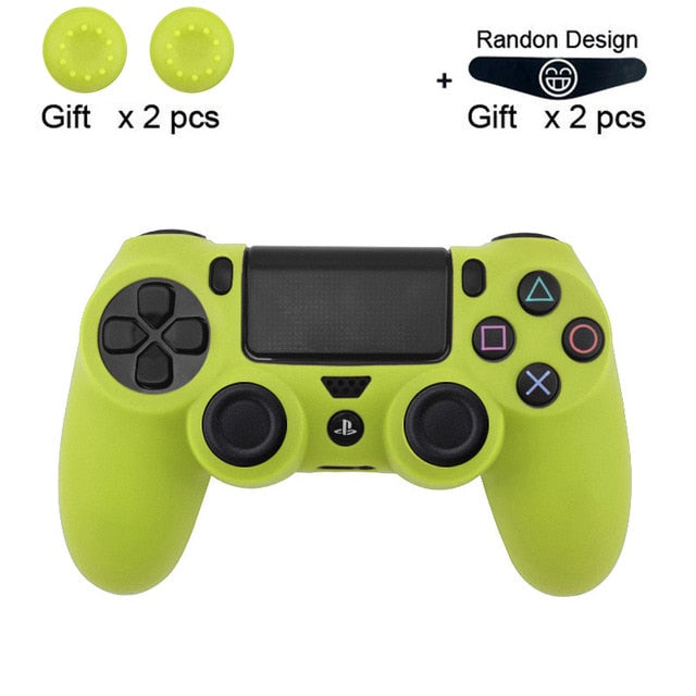 Soft Flexible Silicone Case Cover for Playstation 4 PS4 Pro Slim with LED Light Bar Sticker & 2 Thumb Grips