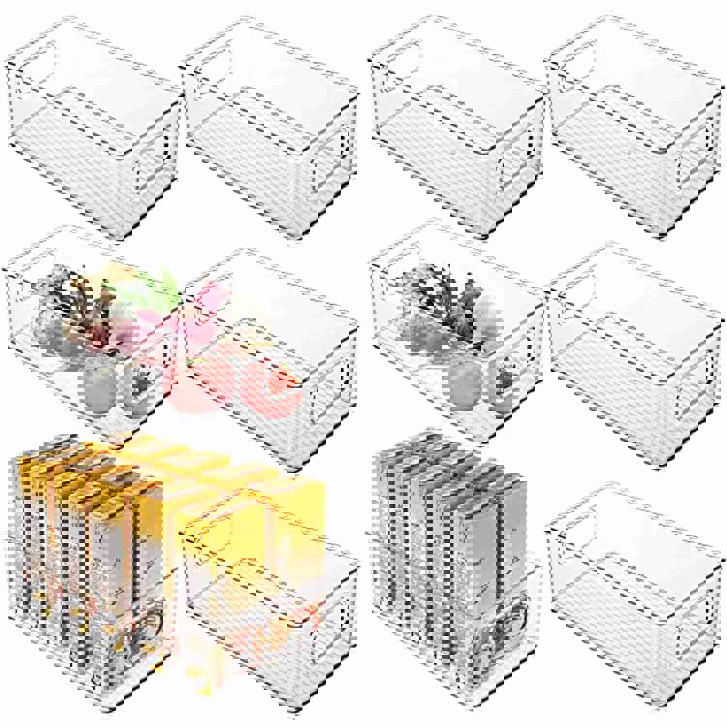 HERKKA 6 Pack Plastic Storage Bins for Pantry, Refrigerator, Countertop, Cabinet Organization