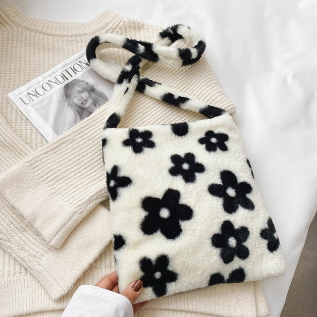 Fashion Leopard Plush Shoulder Bag for Women - Vintage Large Capacity Messenger Bag