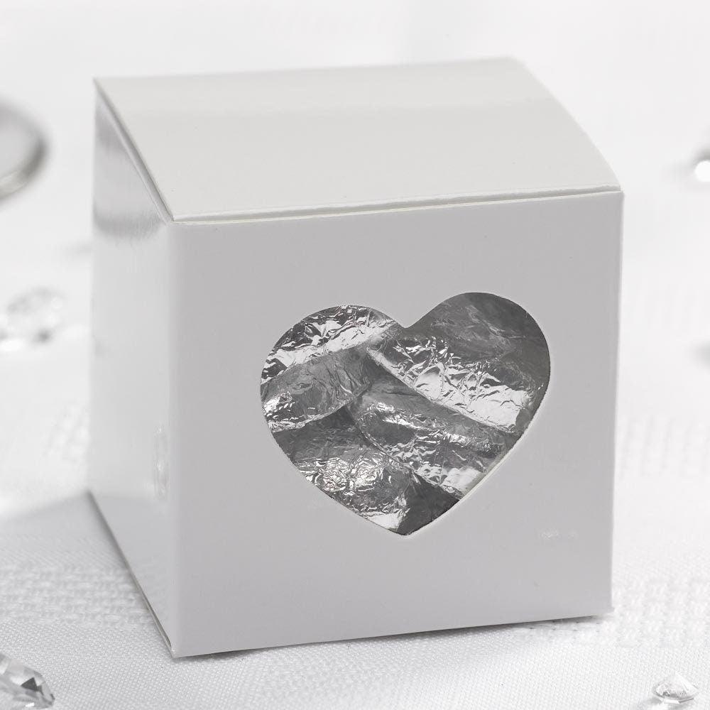 50 White Heart Wedding Favor Boxes for DIY Candy & Cake Gifts