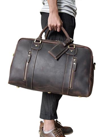 Vintage Leather Men's Large Overnight Weekender Travel Duffle Bag