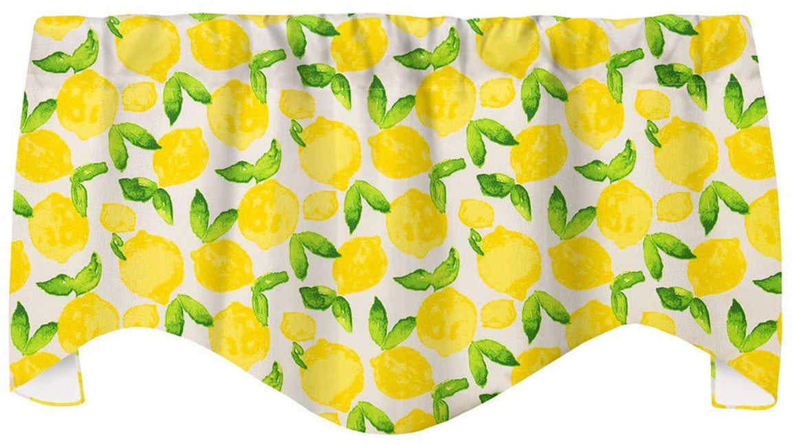 Yellow Lemon Kitchen Valance Curtains - 53 x 18 Inches, Rod Pocket Design