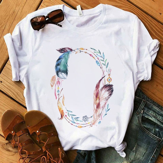 Women's Flower Dreamcatcher T-shirt - Harajuku O-Neck Casual Top