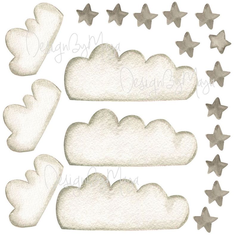 Sun, Moon, Clouds, and Stars - Fabric Nursery Wall Art Decals