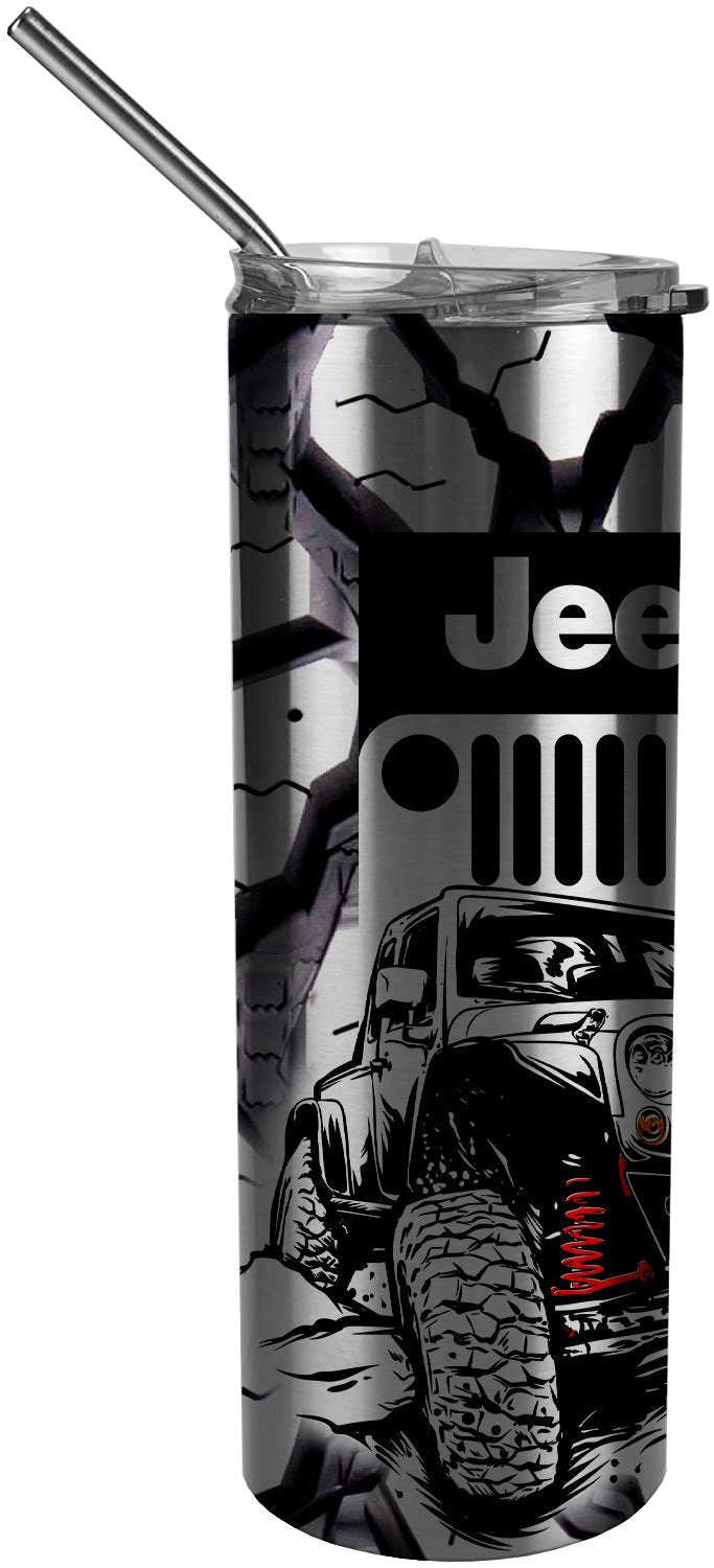 Jeep Tumbler and Car Coasters Set - Stainless Steel & Durable Sandstone