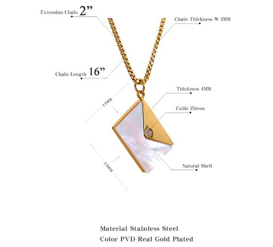 Genie Love Message Necklace - 18k Gold PVD Envelope Necklace with Custom Engraving