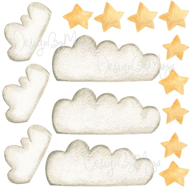 Sun, Moon, Clouds, and Stars - Fabric Nursery Wall Art Decals