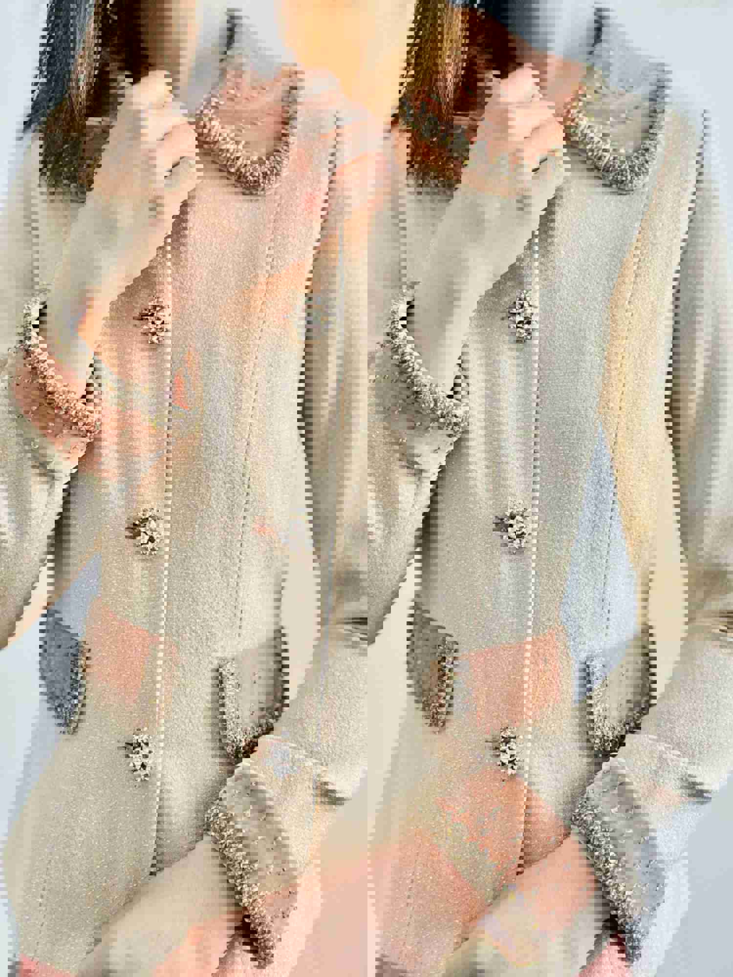 Vintage 1940s Pink Velvet Jacket with Beaded Details and Rhinestone Buttons