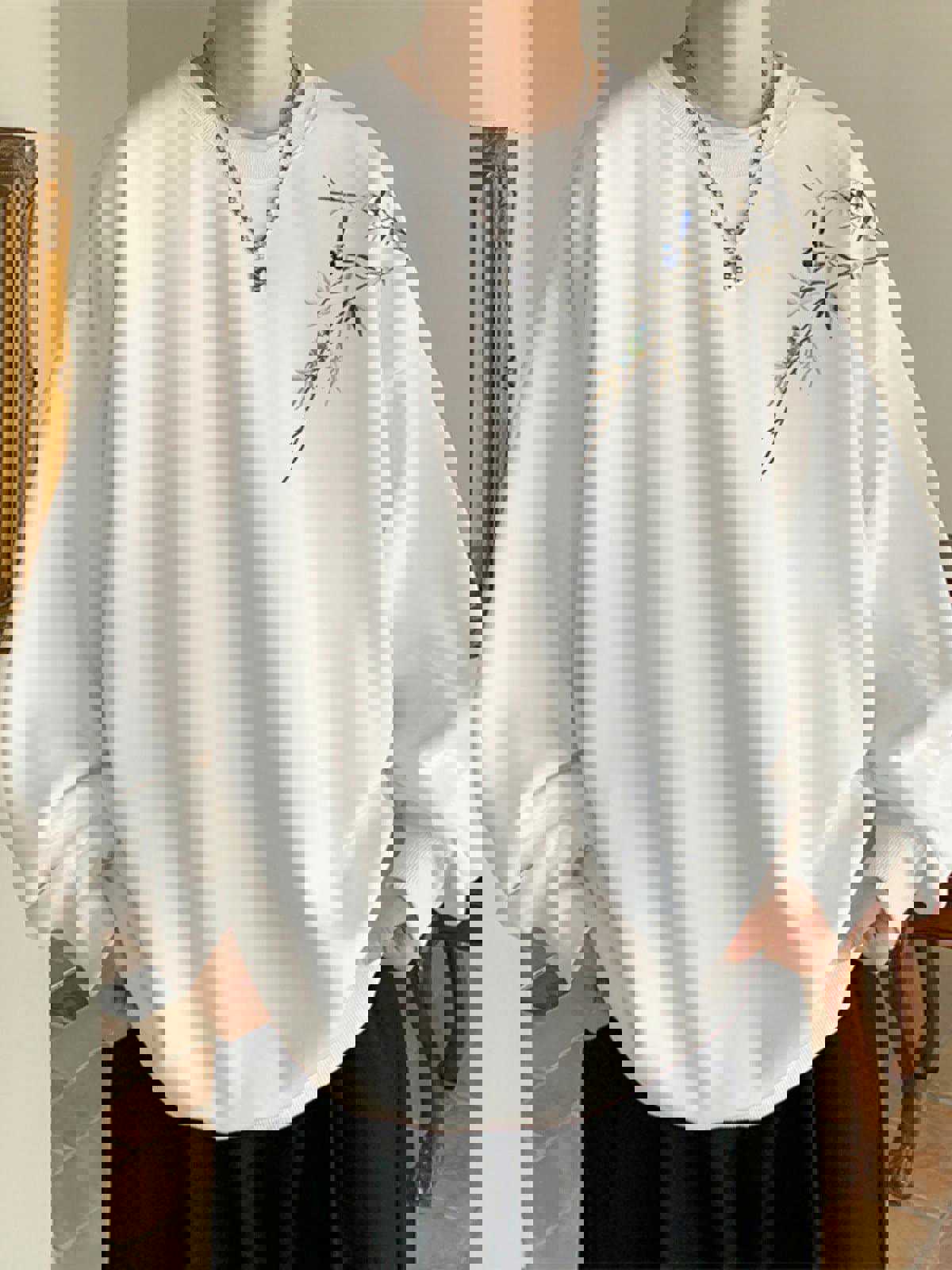 Wine Red Sweater Mens Round Neck Loose