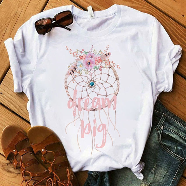 Women's Flower Dreamcatcher T-shirt - Harajuku O-Neck Casual Top
