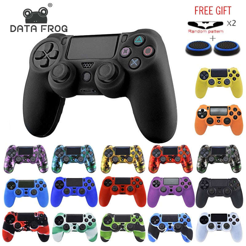 Soft Flexible Silicone Case Cover for Playstation 4 PS4 Pro Slim with LED Light Bar Sticker & 2 Thumb Grips