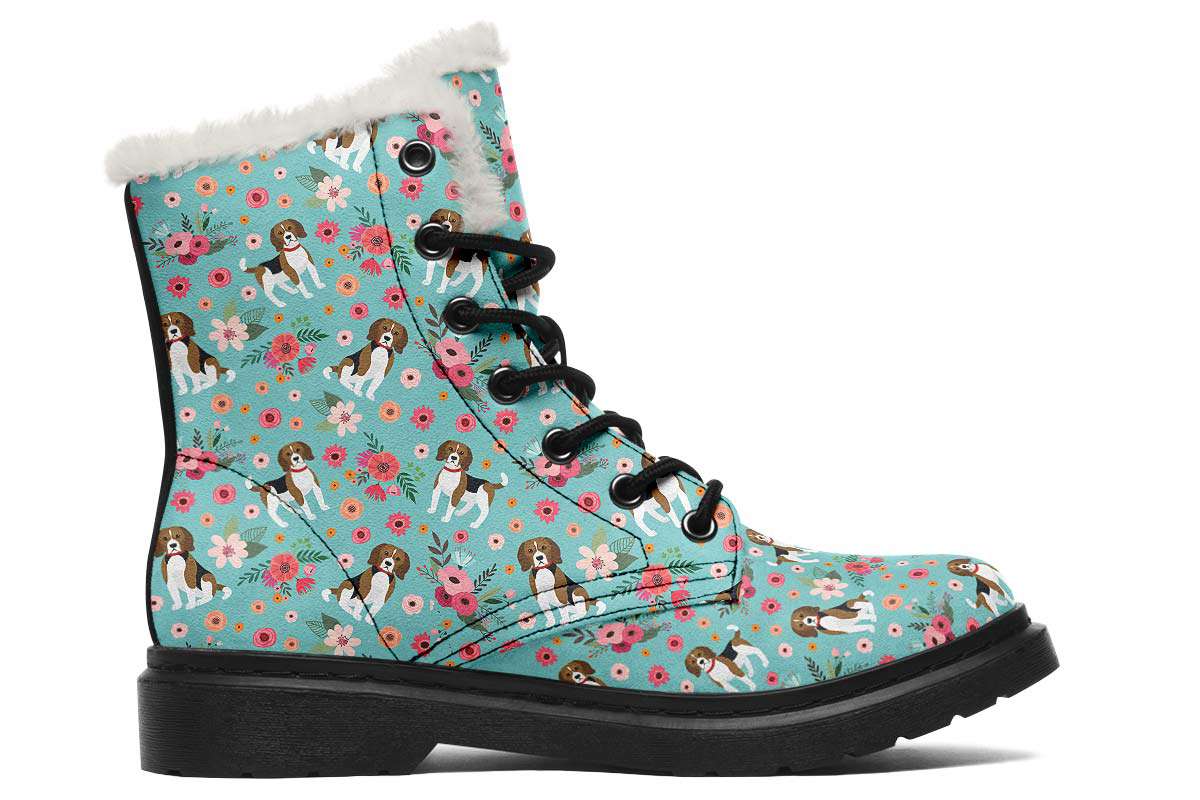 Cute Beagle Flower Winter Boots - Custom Printed Pet Boots