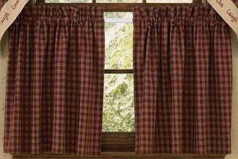 Sturbridge Wine Unlined Tier Curtains 36x36, Set of 2, 100% Cotton
