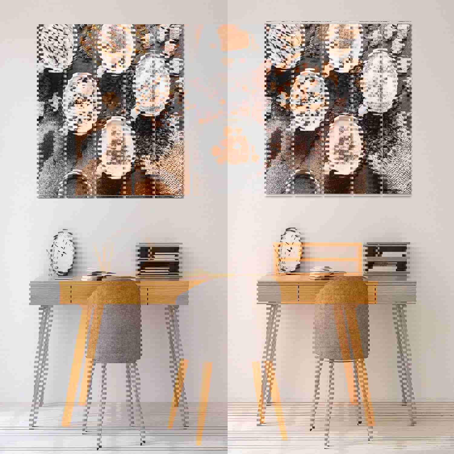 Coffee Cup Wall Art Print - Extra Large Multi Panel Canvas Painting for Kitchen Decor