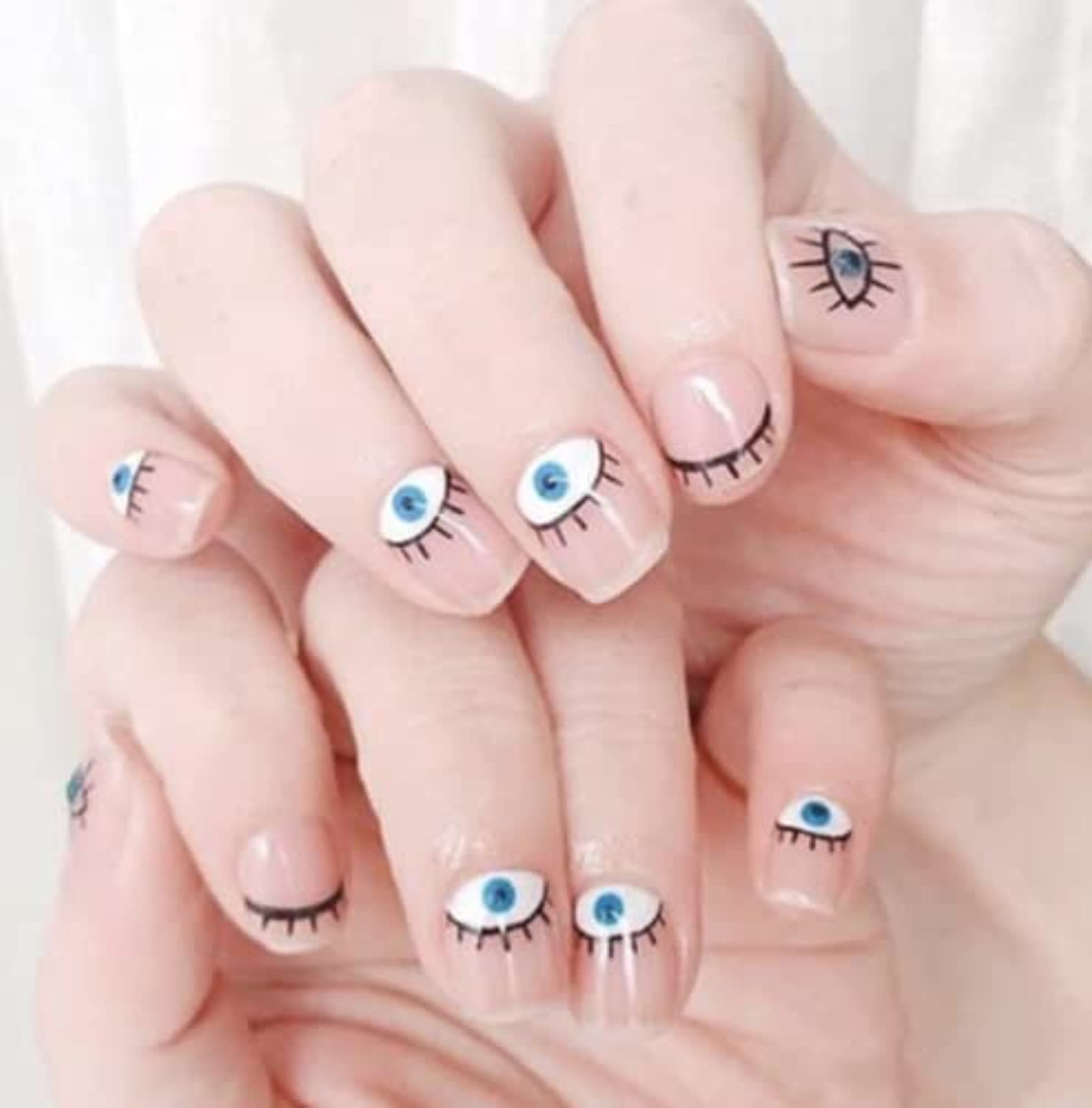 Evil Eyes Nail Art Stickers Decals - 7 Sheets 3D Self-Adhesive Nail Decorations with Turkish Blue Eye Khamsah Hand of Fatima Cartoon Design