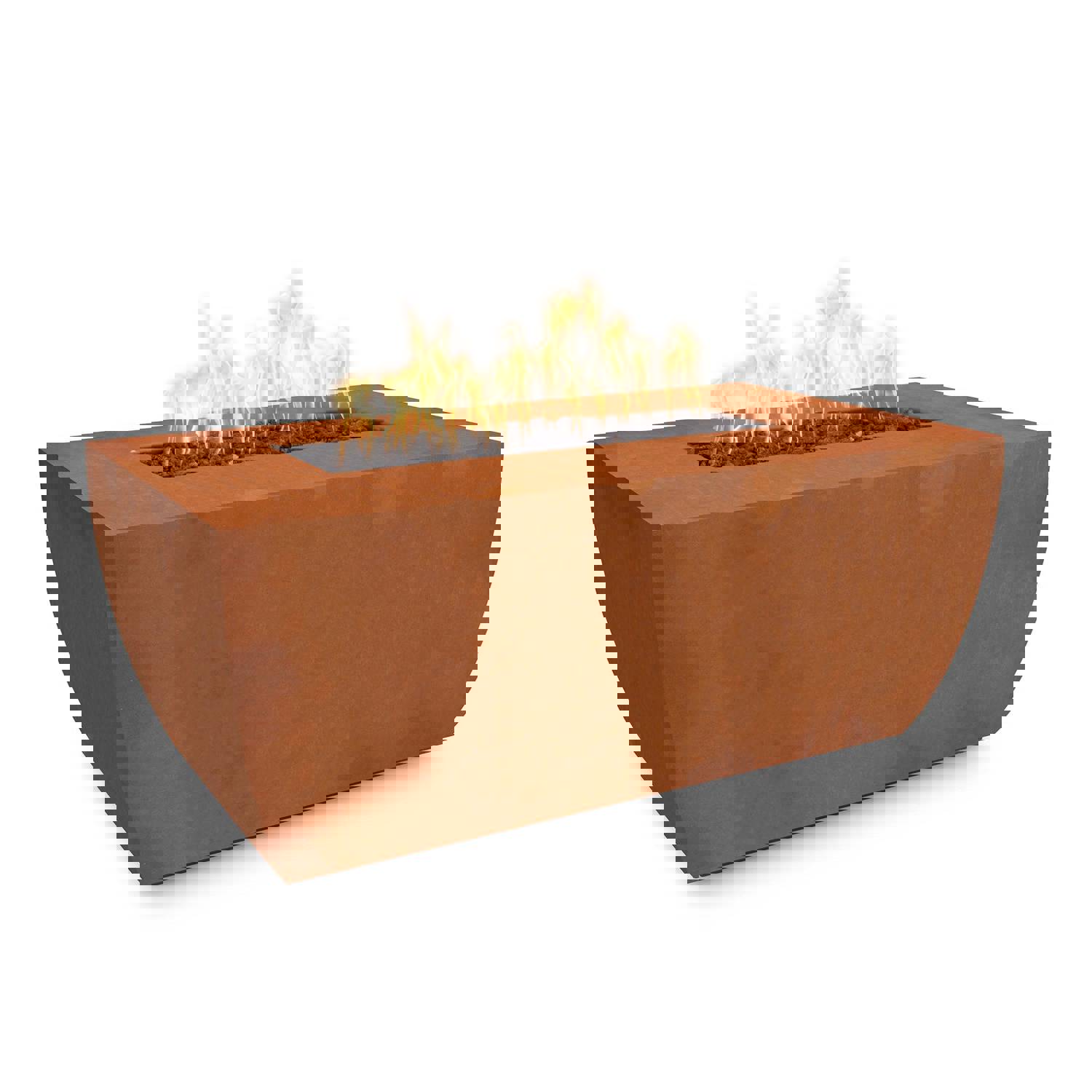 The Outdoor Plus Linear Avalon 60 Hammered Copper Liquid Propane Fire Pit 24” Tall with Match Lit Ignition