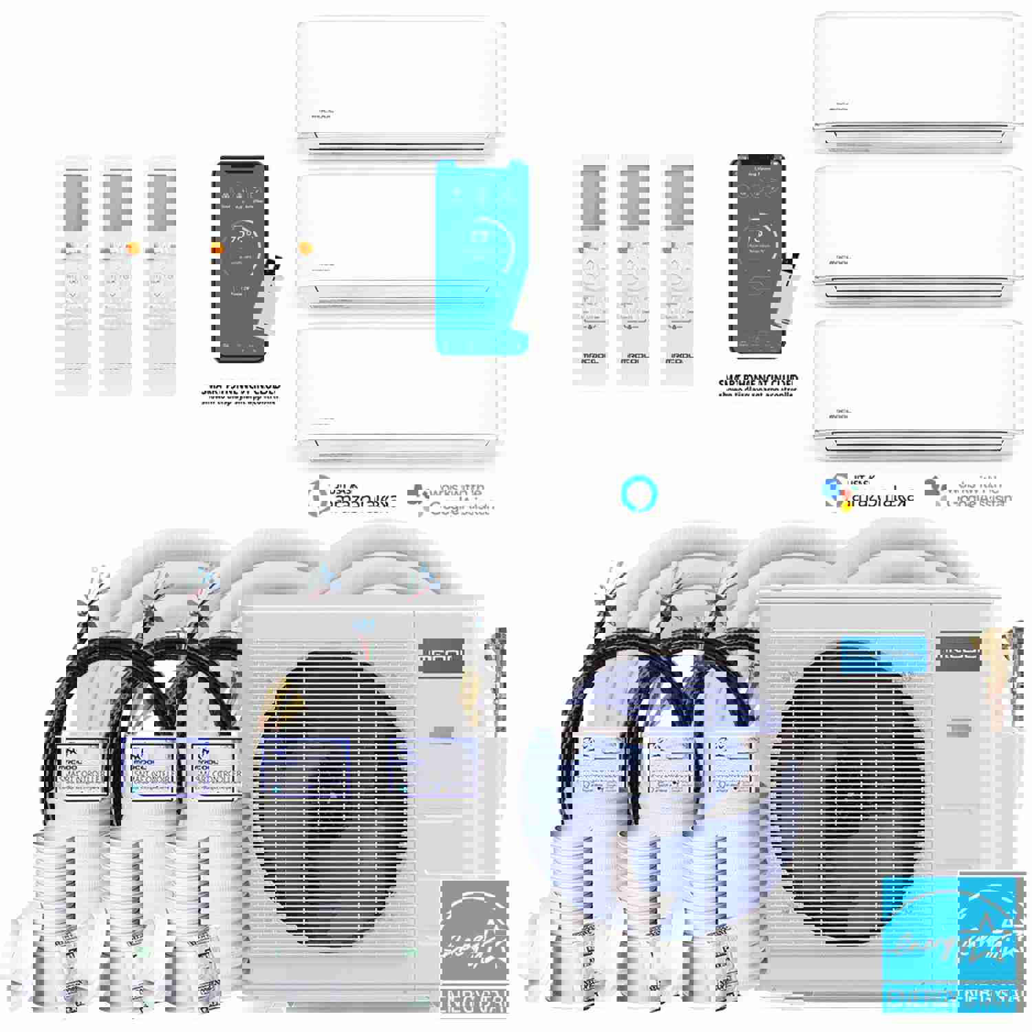 MRCOOL DIY 4th Gen 27K BTU 3-Zone Condenser with 9K+9K+9K Handlers and Linesets Bundle