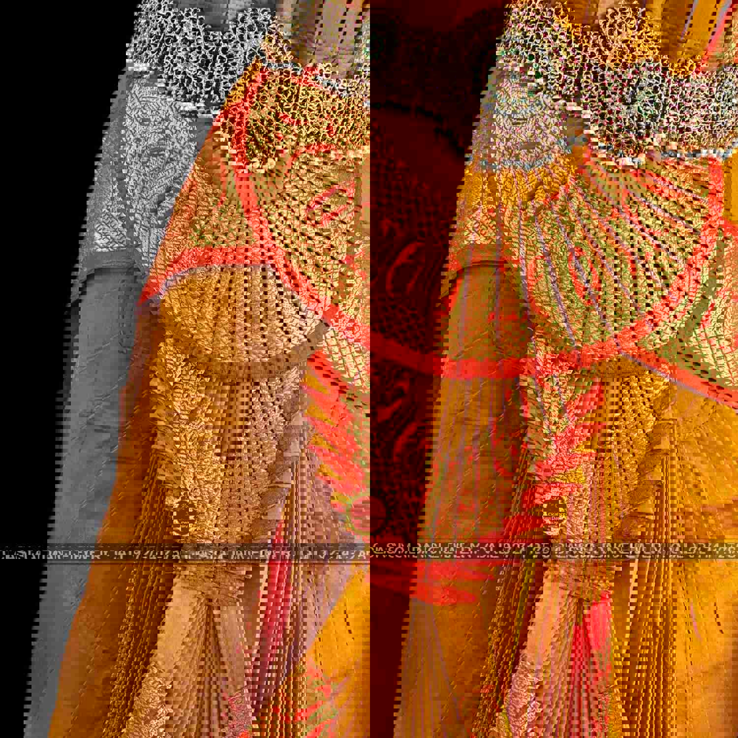 MUSTARD YELLOW ORANGE 36 inch Bharatanatyam Gold Zari Dance Costume | Art Silk Dharmavaram Kanchi