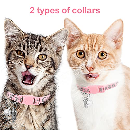 LLHK 2 Pack Breakaway Cat Collars with Reflective Safety & Bell, Adjustable 7-12, Includes 2 Personalized ID Tags