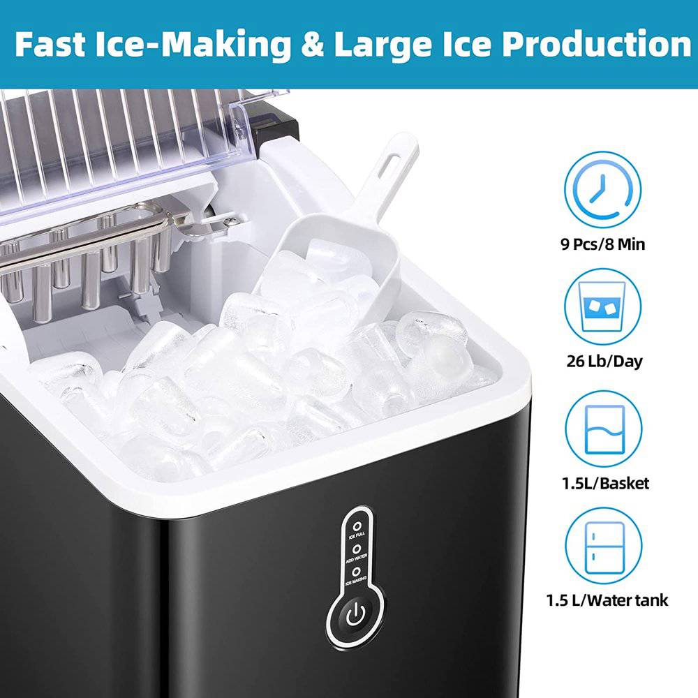 26LB Countertop Ice Maker Machine with Ice Scoop & Basket