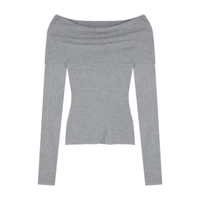 Nukty Black Solid Off Shoulder Elegant Long Sleeve Tops for Women