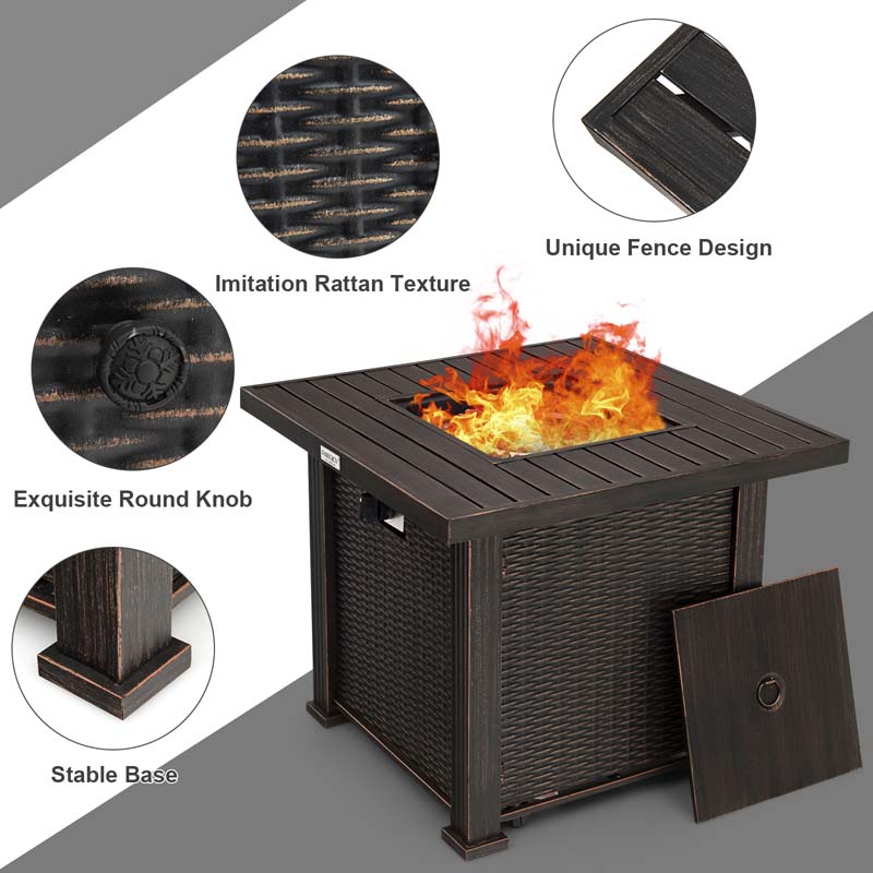 30-Inch Square Outdoor Propane Fire Pit Table with 50000 BTU Burner and Waterproof Cover