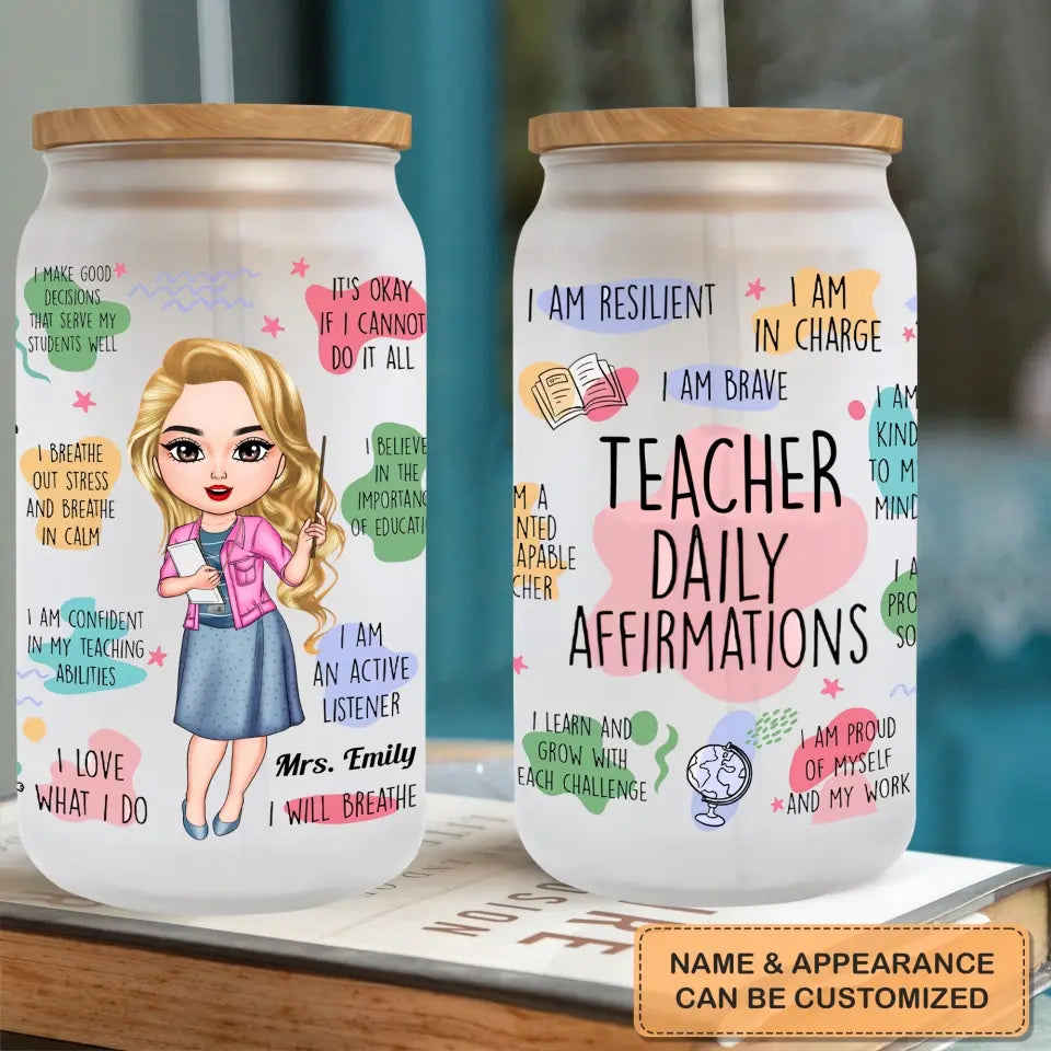 Personalized Glass Can - Custom Teacher's Day & Birthday Gift with Daily Affirmation