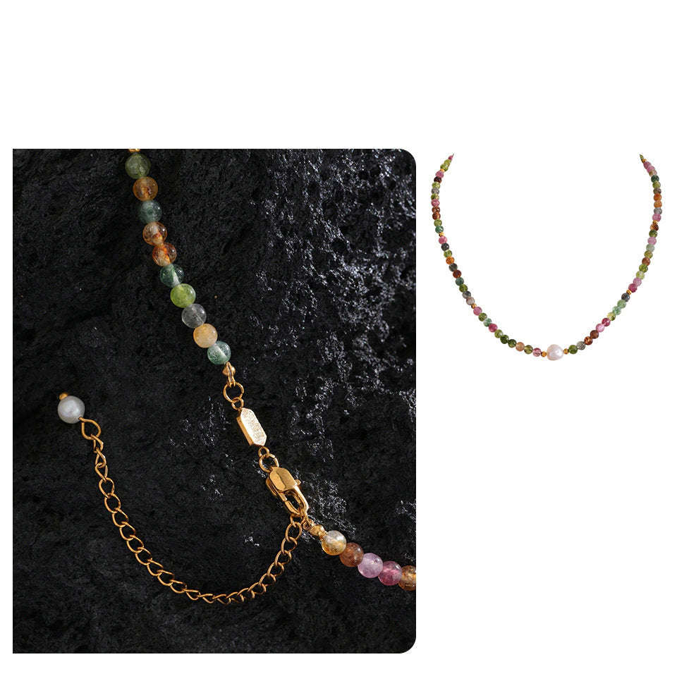Josslyn Natural Tourmaline & Pearl Necklace - 18K Gold PVD Gemstone Necklace