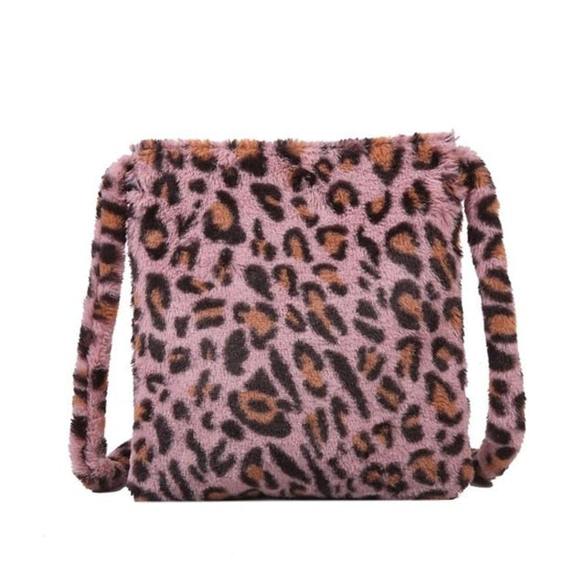Fashion Leopard Plush Shoulder Bag for Women - Vintage Large Capacity Messenger Bag