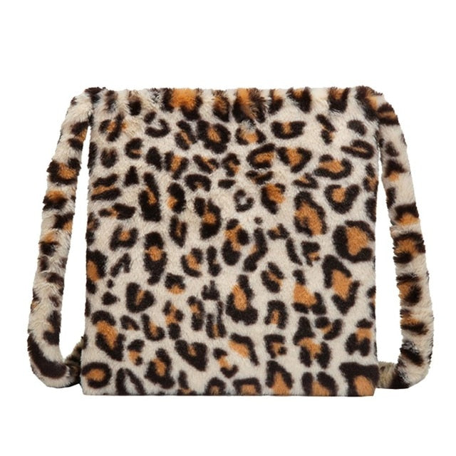Fashion Leopard Plush Shoulder Bag for Women - Vintage Large Capacity Messenger Bag