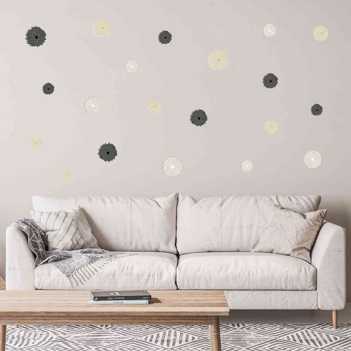 Neutral Toned Zinnia Flower Wall Decals - Easy to Apply & Remove