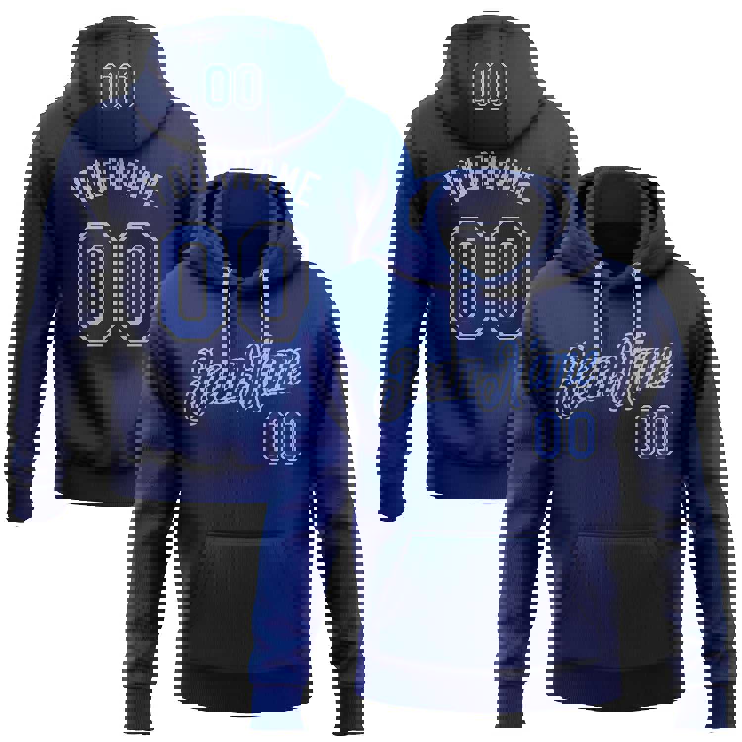 Custom Stitched Navy Royal-Gray Gradient Fashion Sports Pullover Sweatshirt Hoodie