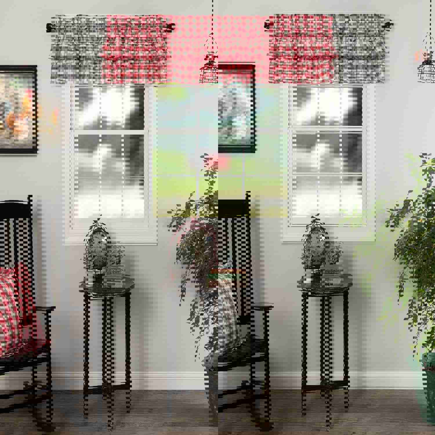 Annie Buffalo Red Check Ruffled Lined Valance 72